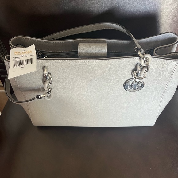 MICHAEL Michael Kors Handbags - Michael Kors Sofia Pearl Grey Leather Tote NWT Brand New with Tag!